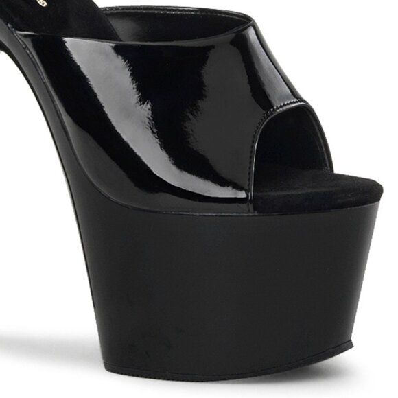 Black Patent Platform Mules: High Heel Open Toe Slides for Women - Picture 3 of 5